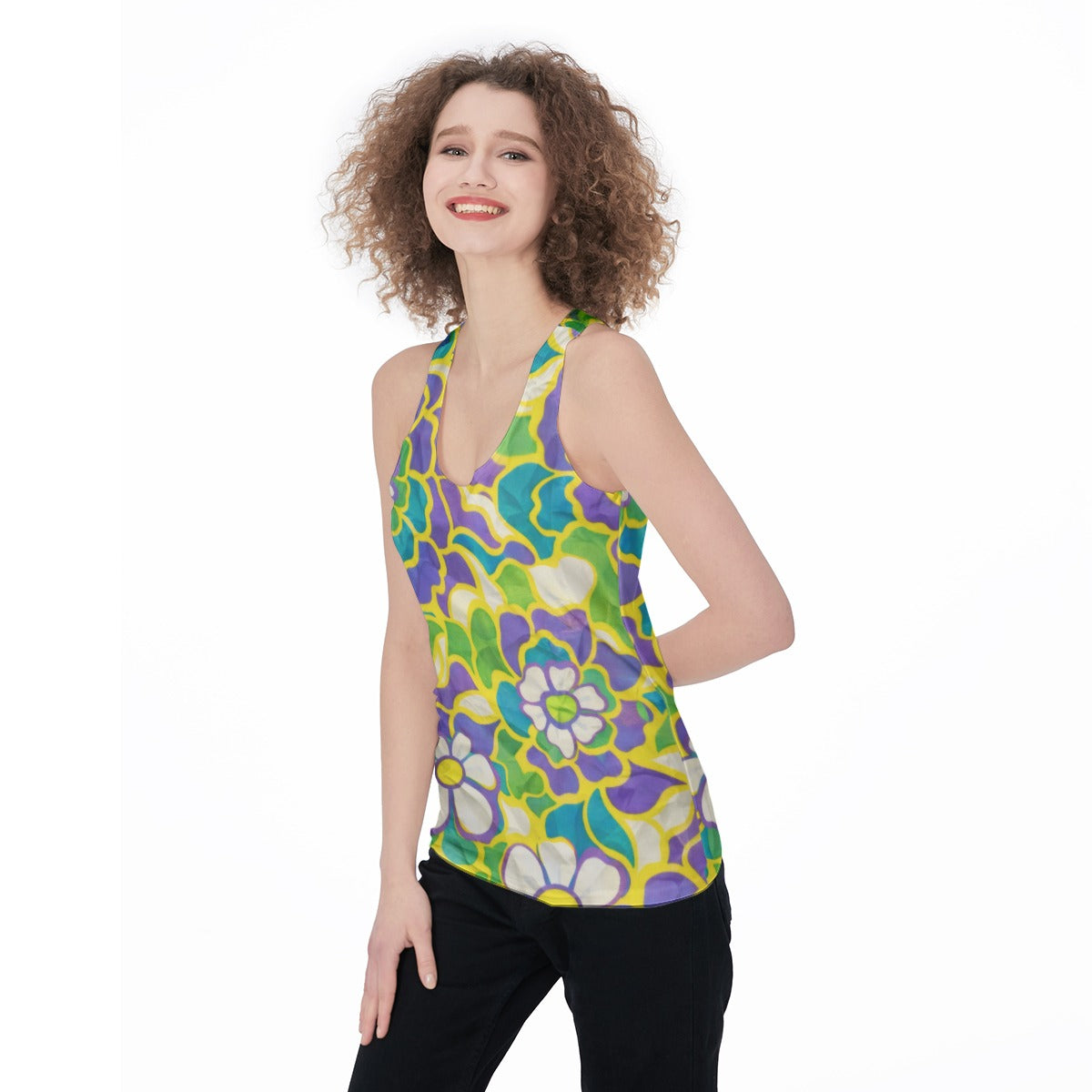 60s Psychedelic Floral Racerback Tank Top All-Over Print Women's Racerback Tank Top