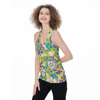 60s Psychedelic Floral Racerback Tank Top All-Over Print Women's Racerback Tank Top