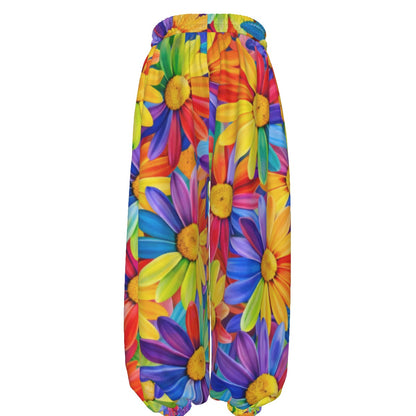 Rainbow Daisy Burst Unisex Lantern Pants | Colorful Sunflower Floral Print