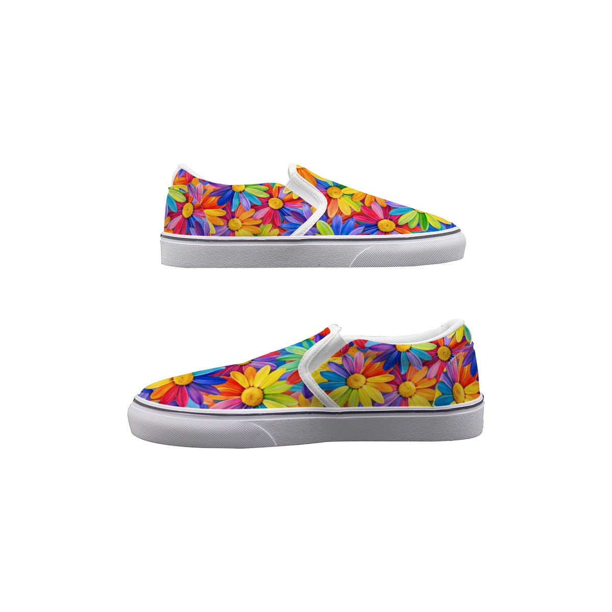 Rainbow Daisy Men's Slip On Sneakers | All-Over Print