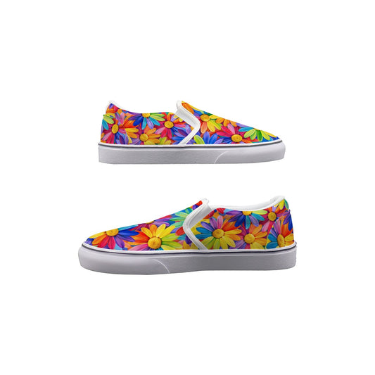 Rainbow Daisy Men's Slip On Sneakers — All-Over Print