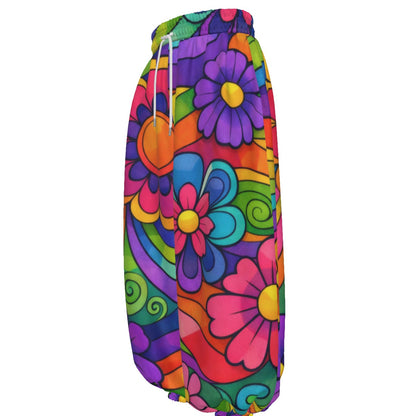 Rainbow Flower Power Unisex Lantern Pants | 70s Groovy Floral Print
