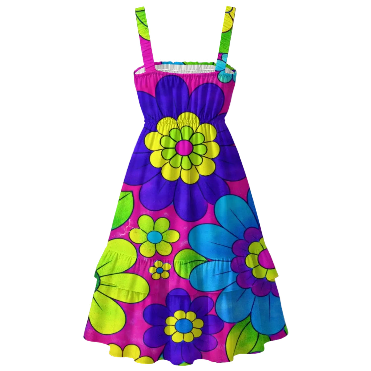 Neon Pop Art Flower Power Ruffle Dress
