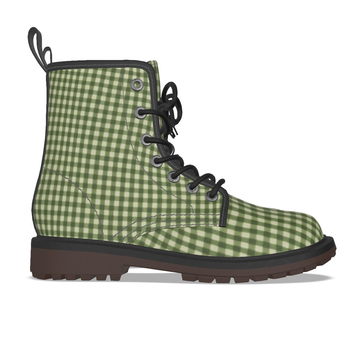 Olive Gingham Combat Boots