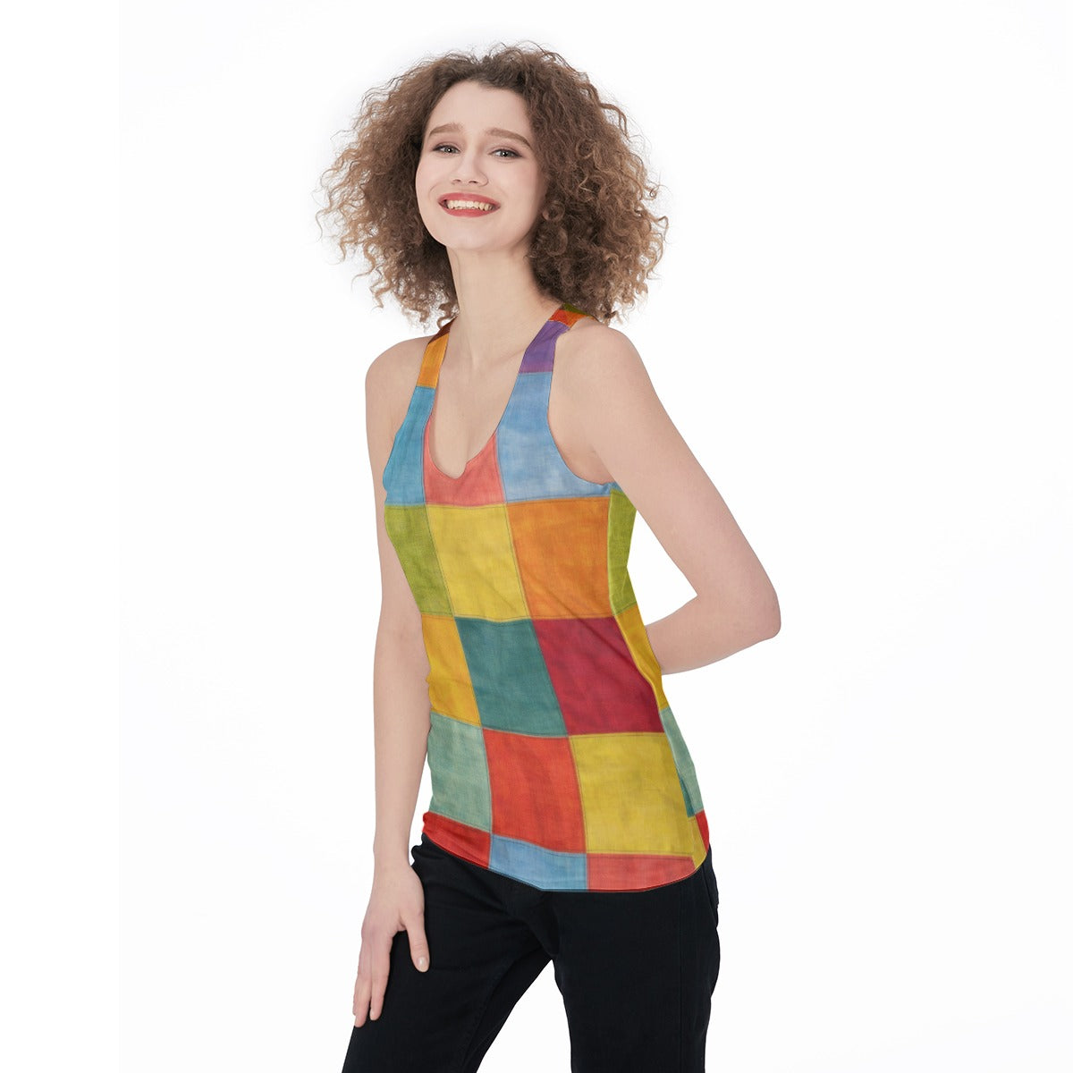 60s Geometric Patchwork Racerback Tank Top All-Over Print Women's Racerback Tank Top