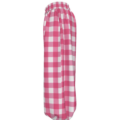 Pink Gingham Check Unisex Lantern Pants | Retro Barbie Plaid Print