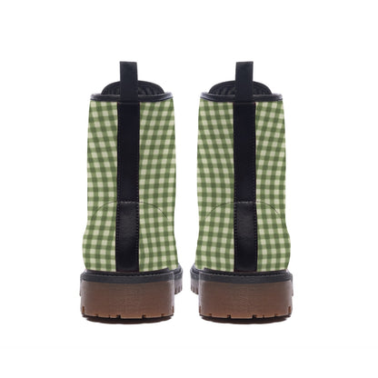 Sage Green Gingham Check Men's Martin Short Boots | Retro Plaid Print