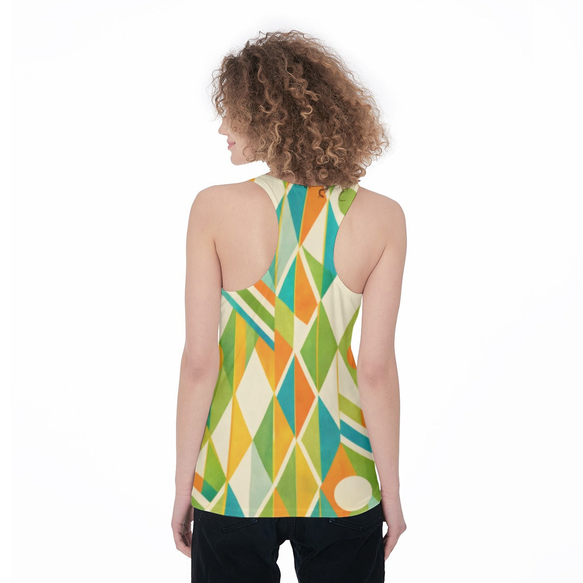 60s Geometric Argyle Racerback Tank Top All-Over Print Women's Racerback Tank Top