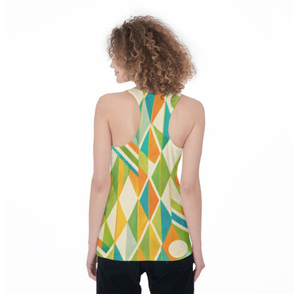 60s Geometric Argyle Racerback Tank Top All-Over Print Women's Racerback Tank Top