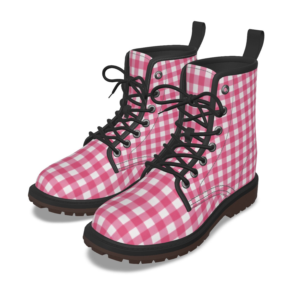 Pink Gingham Combat Boots