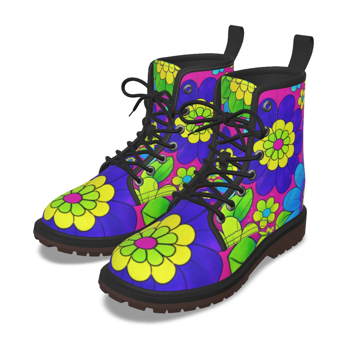 Neon Flower Power Combat Boots