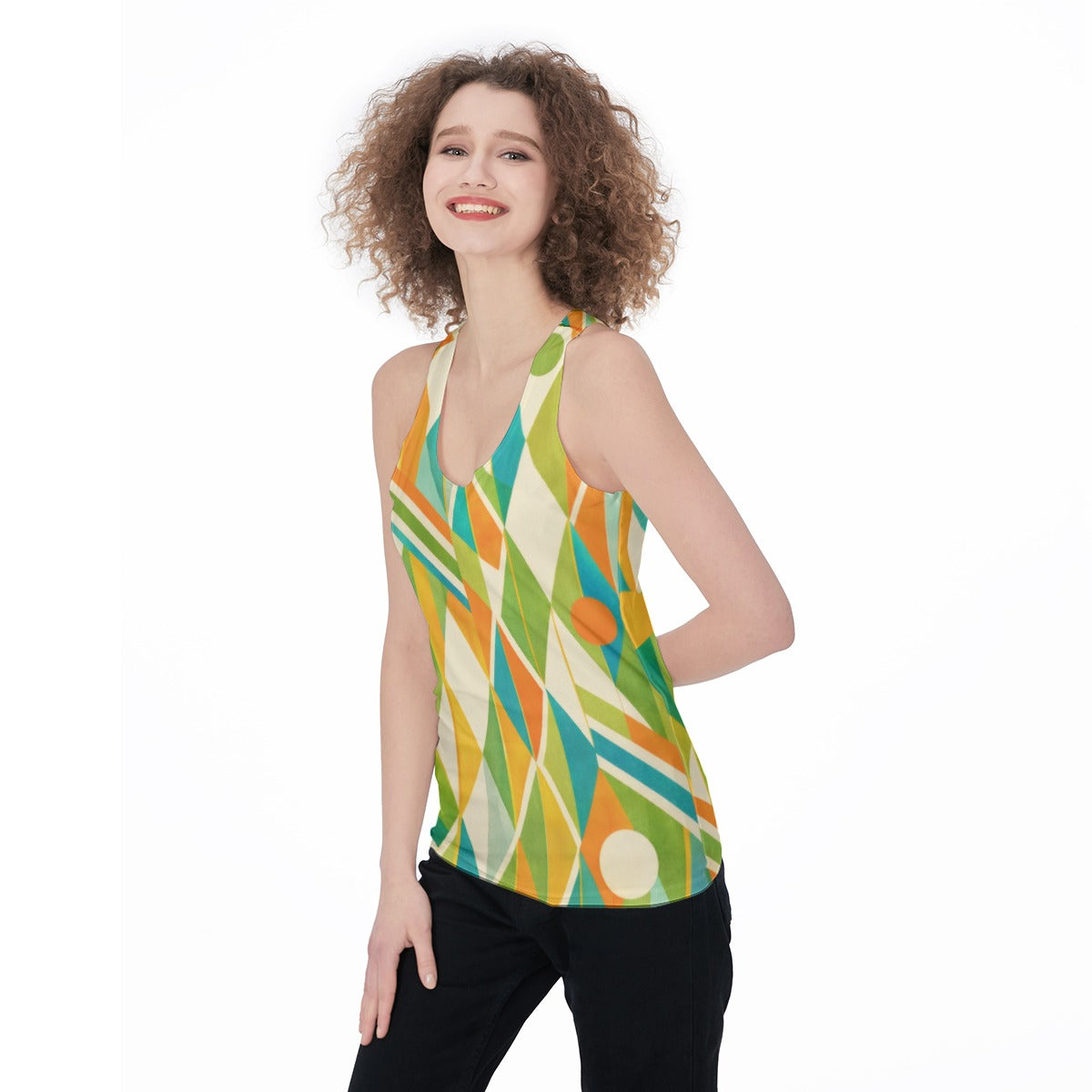 60s Geometric Argyle Racerback Tank Top All-Over Print Women's Racerback Tank Top