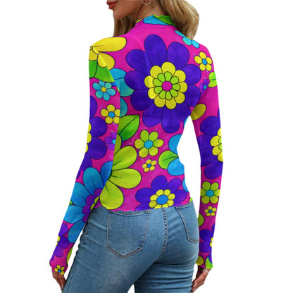 70s Flower Power Women's Mesh T-Shirt | All-Over Print Long Sleeve