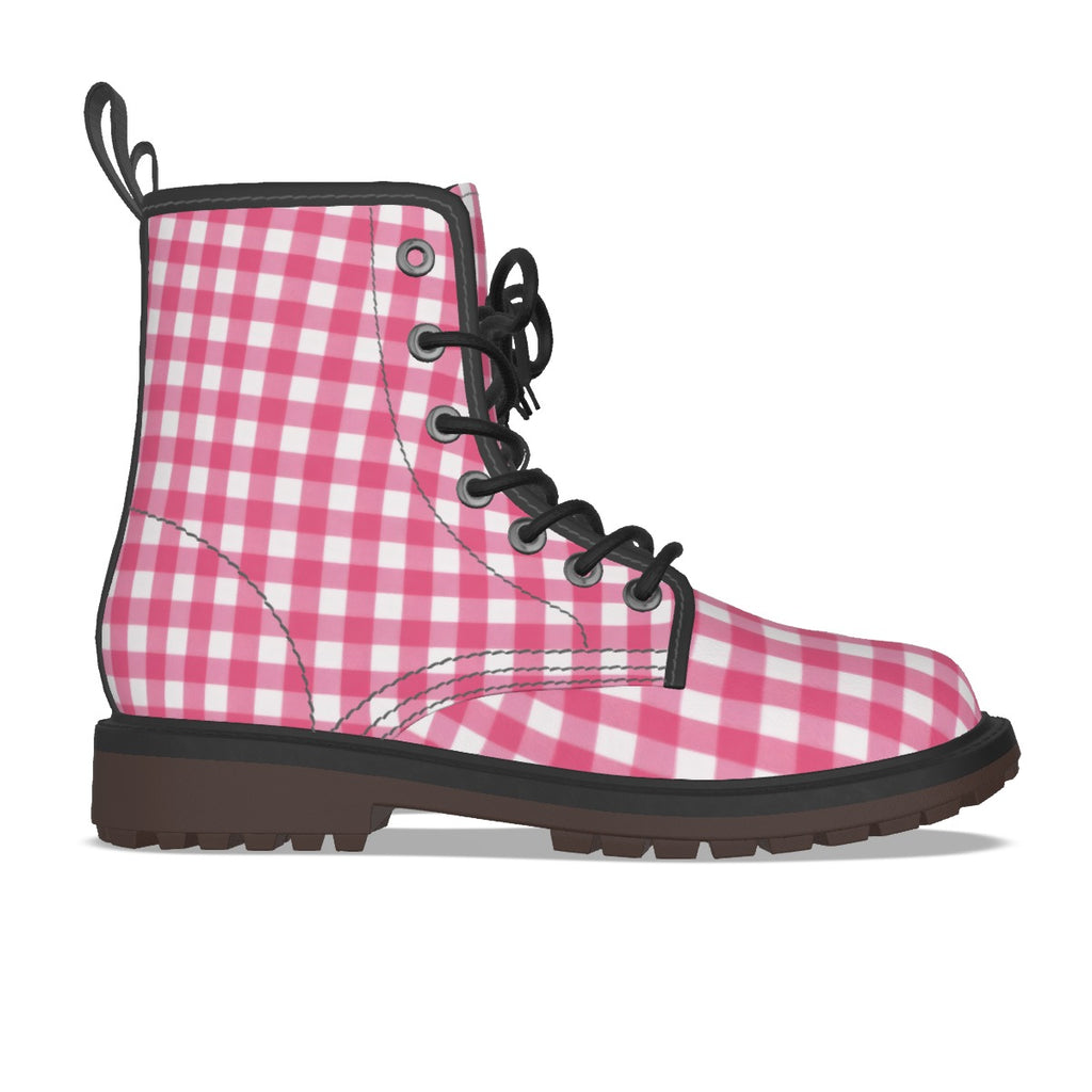 Pink Gingham Combat Boots