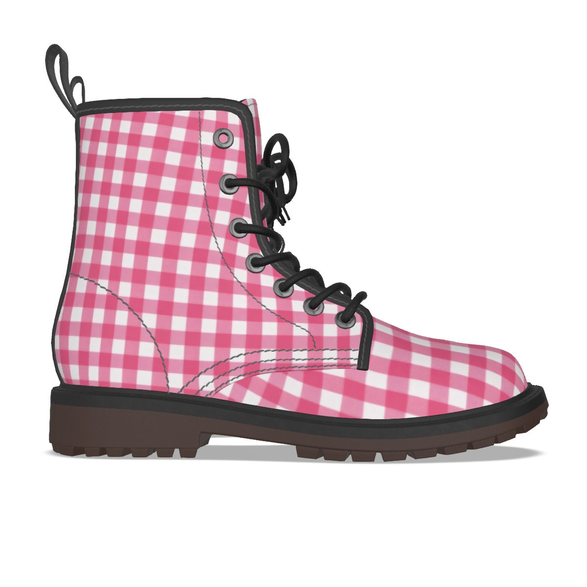 Pink Gingham Combat Boots