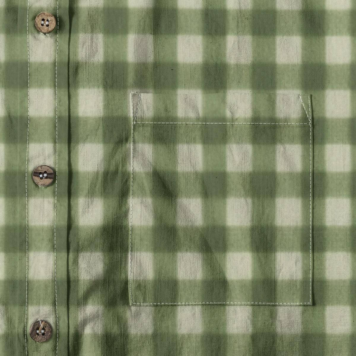 Green Gingham Check Men's Cotton Shirt | All-Over Print Beach Shirt