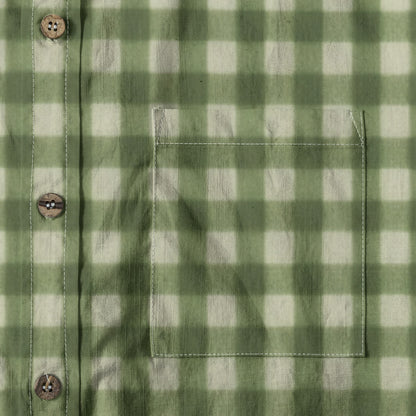 Green Gingham Check Men's Cotton Shirt | All-Over Print Beach Shirt