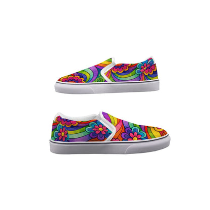 70s Rainbow Flower Power Men's Slip On Sneakers | All-Over Print