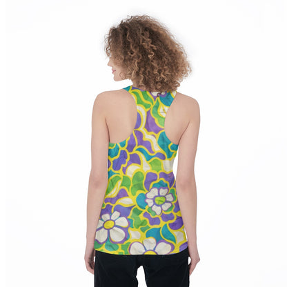 60s Psychedelic Floral Racerback Tank Top All-Over Print Women's Racerback Tank Top