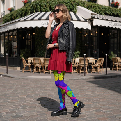 60s Bold Flower Power Women's High-Stretch Tights | All-Over Print