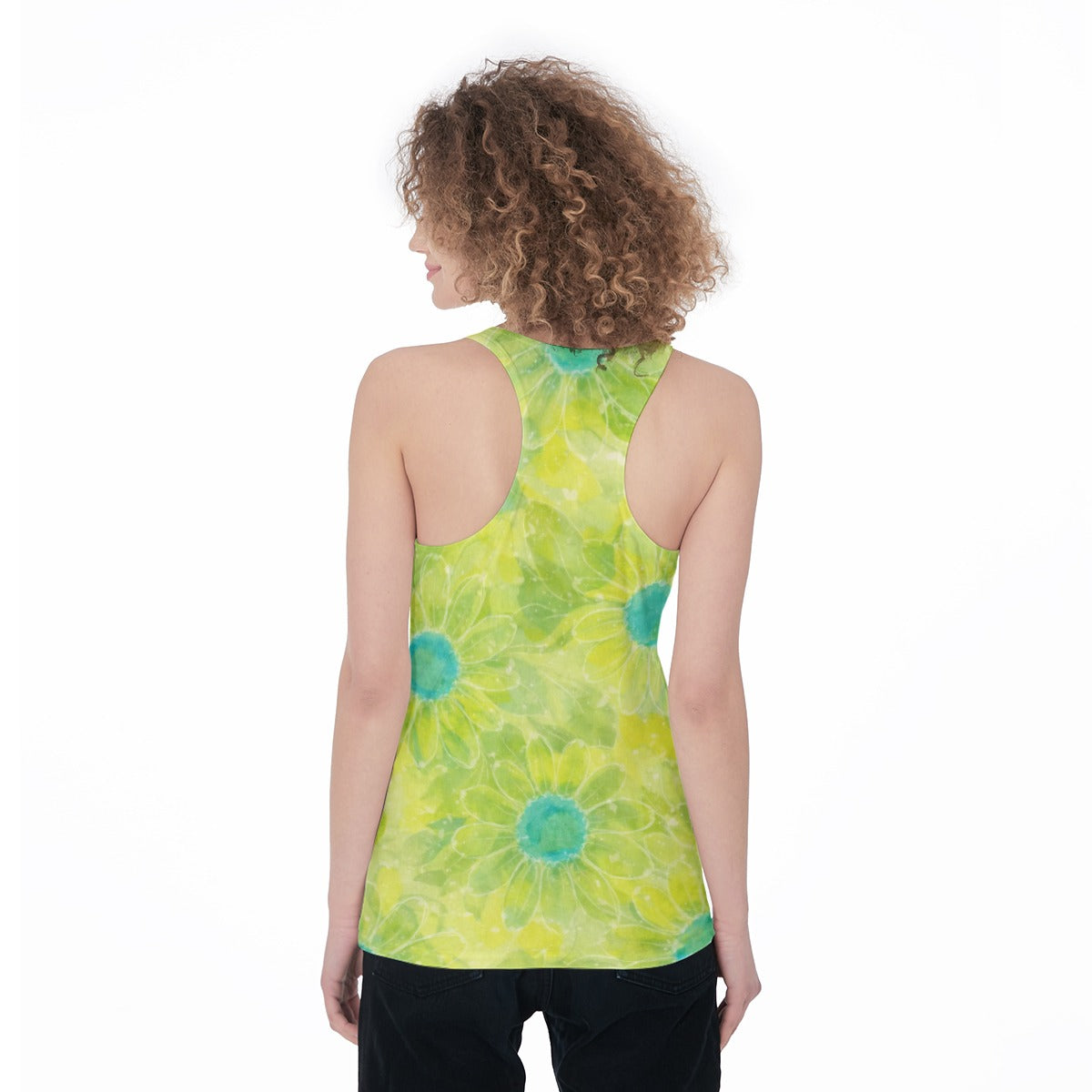 60s Vintage Lime Green Floral Racerback Tank Top All-Over Print Women's Racerback Tank Top