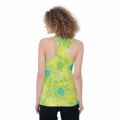 60s Vintage Lime Green Floral Racerback Tank Top All-Over Print Women's Racerback Tank Top
