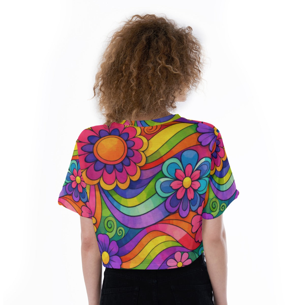 70s Rainbow Flower Power Women's Cropped T-Shirt | All-Over Print