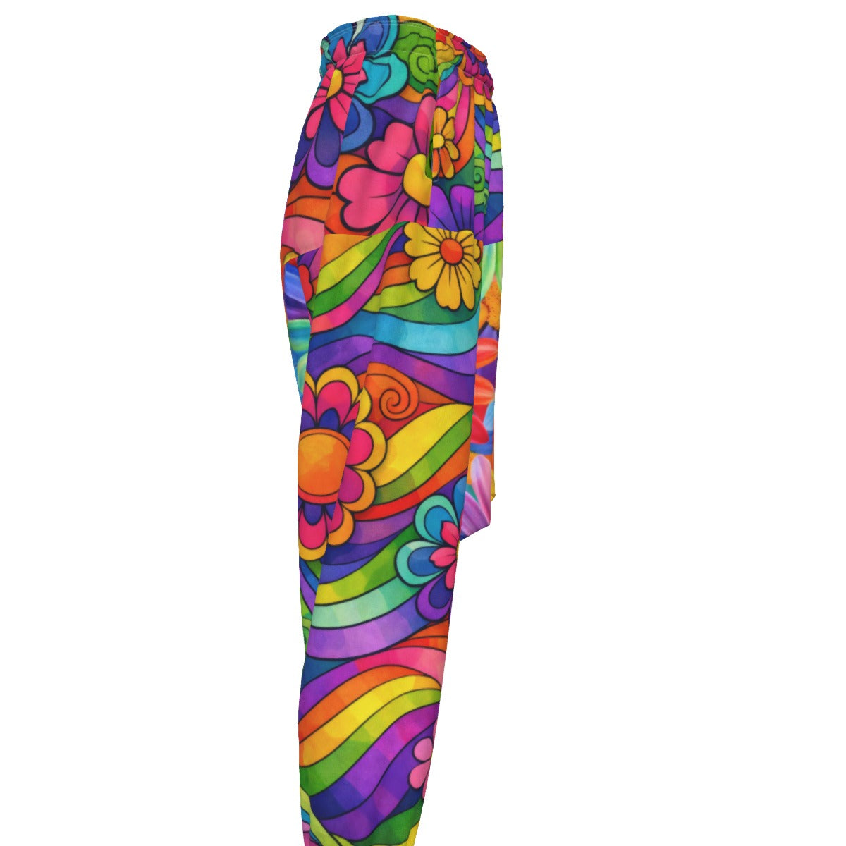 Rainbow Flower Power Men's Harem Pants | 70s Groovy Floral Print