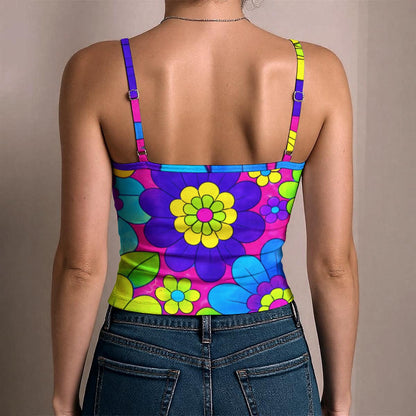 60s Bold Flower Power Women's Spaghetti Strap Tank Top | All-Over Print