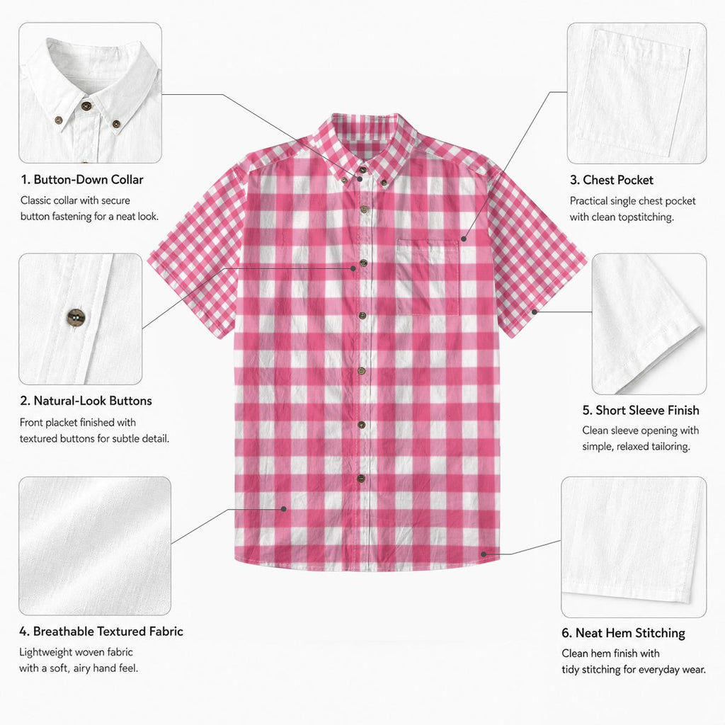 Pink Gingham Check Hawaiian Shirt