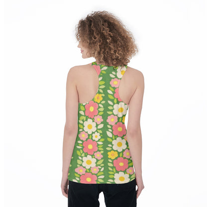 60s Vintage Green Floral Racerback Tank Top All-Over Print Women's Racerback Tank Top