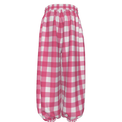 Pink Gingham Check Unisex Lantern Pants | Retro Barbie Plaid Print