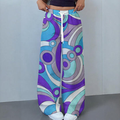 Retro Geometric Circles Women's Casual Pants | 60s Mod Purple Blue Print