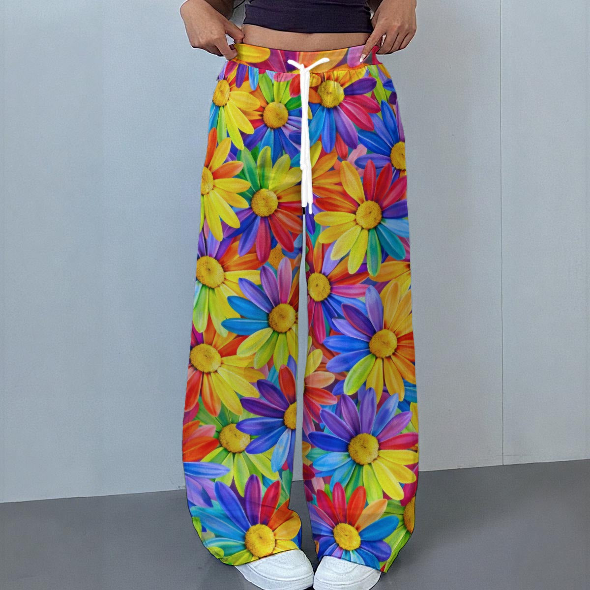Rainbow Daisy Burst Women's Casual Pants | Colorful Sunflower Floral Print