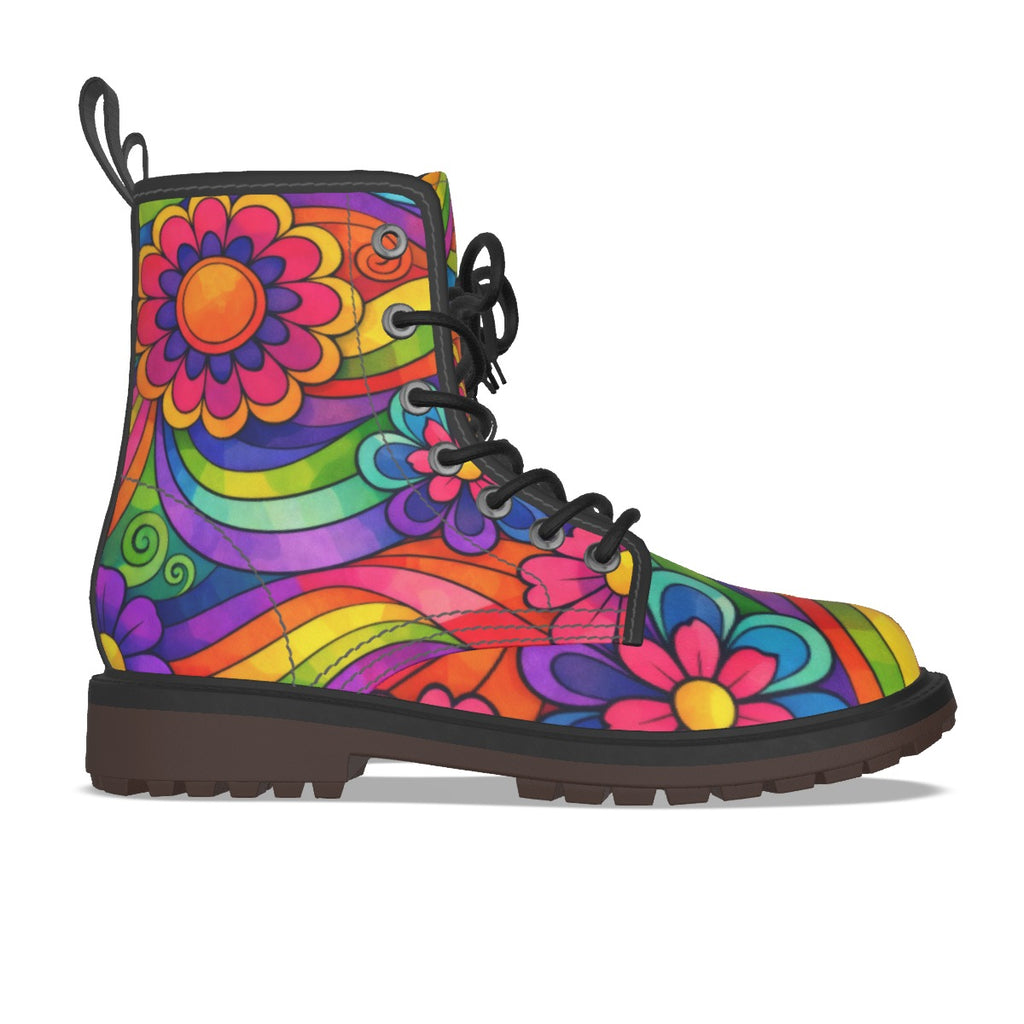 Rainbow Wave Flower Power Men's Martin Boots