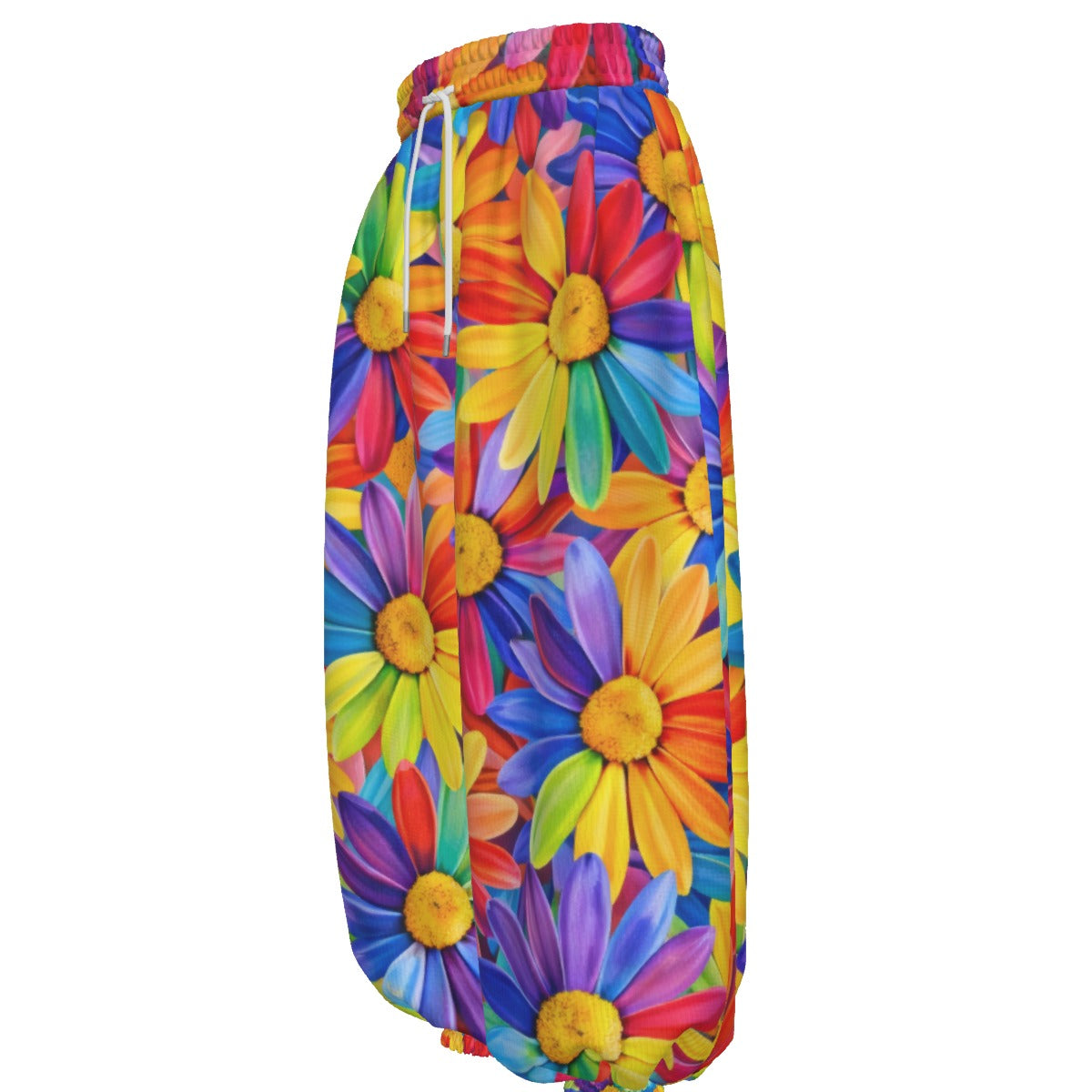 Rainbow Daisy Burst Unisex Lantern Pants | Colorful Sunflower Floral Print