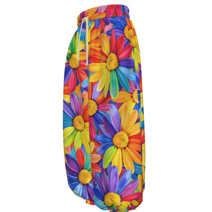 Rainbow Daisy Burst Unisex Lantern Pants | Colorful Sunflower Floral Print