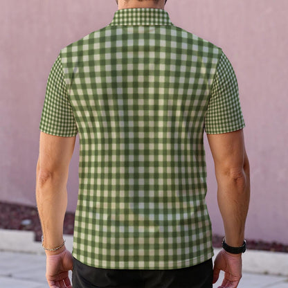 Green Gingham Check Men's Polo Collar Jersey | All-Over Print