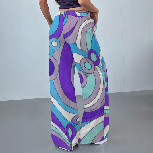 Retro Geometric Circles Women's Casual Pants | 60s Mod Purple Blue Print