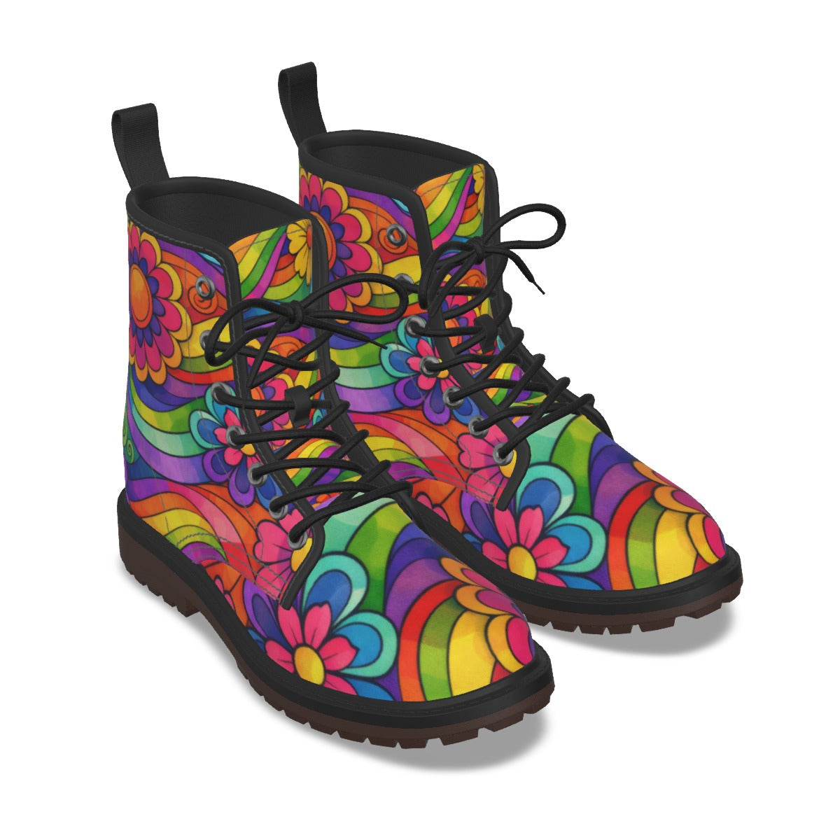 Rainbow Wave Flower Power Men's Martin Boots