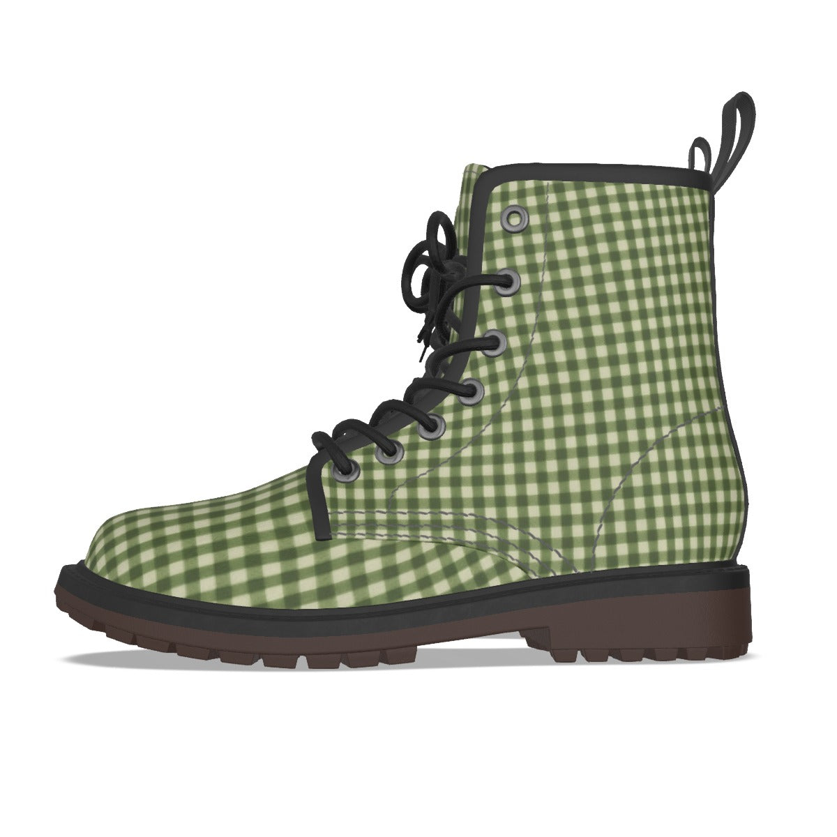 Olive Gingham Combat Boots