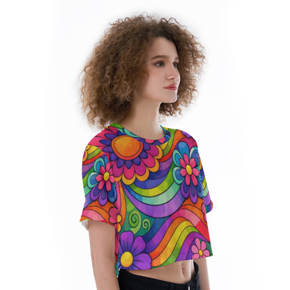 70s Rainbow Flower Power Women's Cropped T-Shirt | All-Over Print