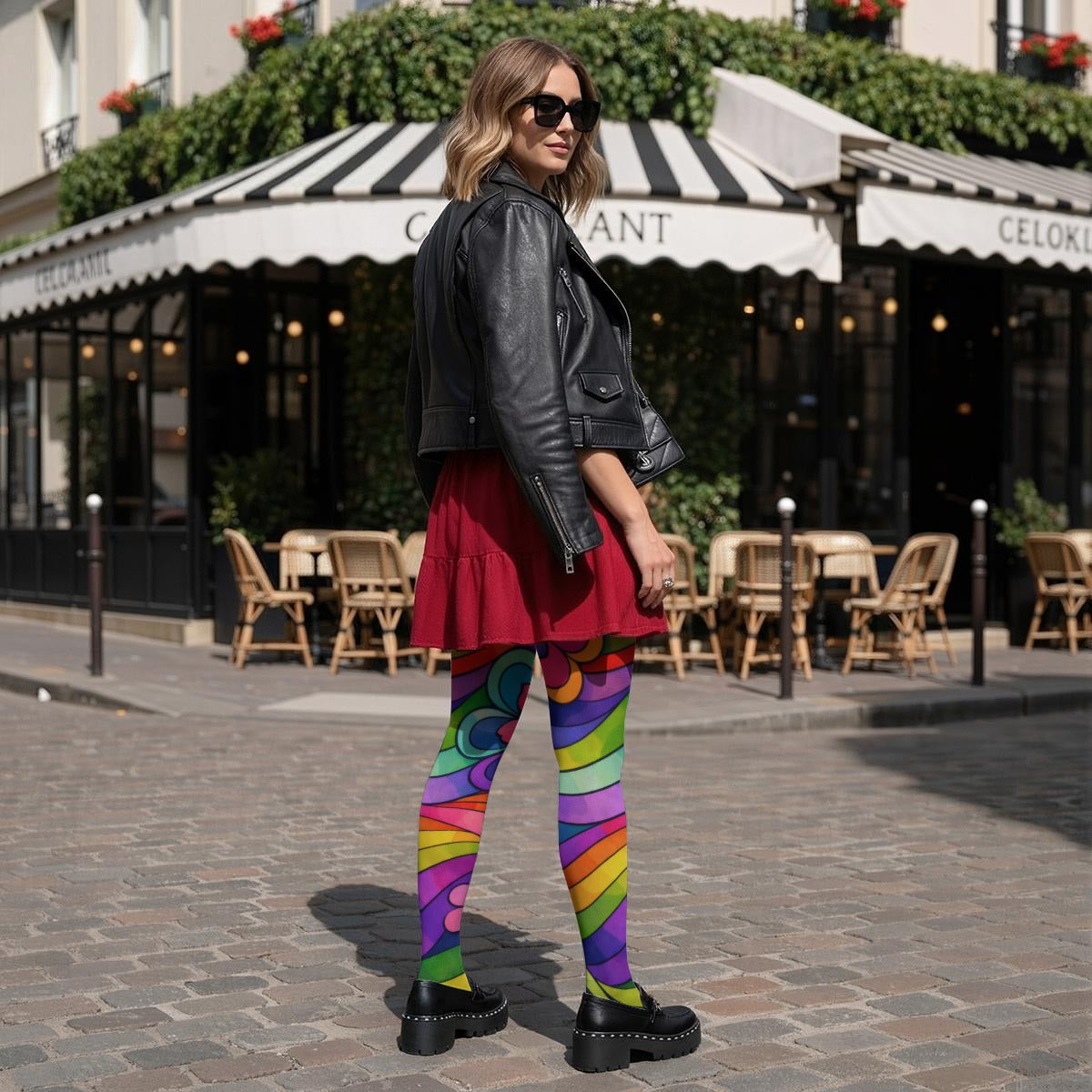 70s Rainbow Flower Power Women's High-Stretch Tights | All-Over Print