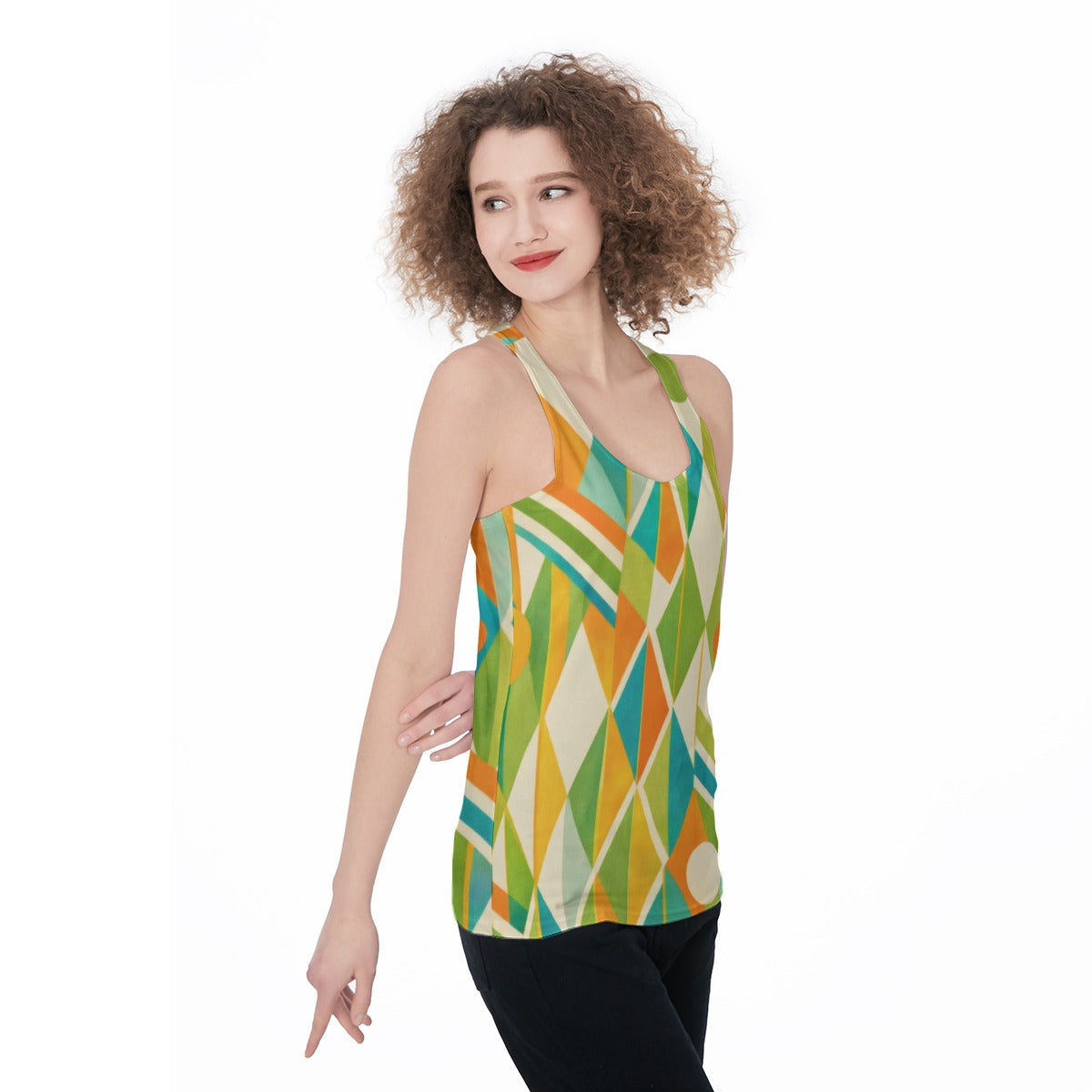 60s Geometric Argyle Racerback Tank Top All-Over Print Women's Racerback Tank Top