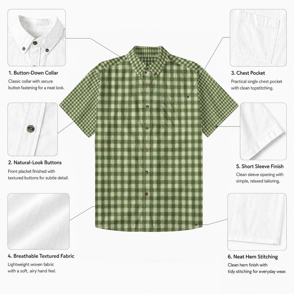 Green Gingham Check Hawaiian Shirt