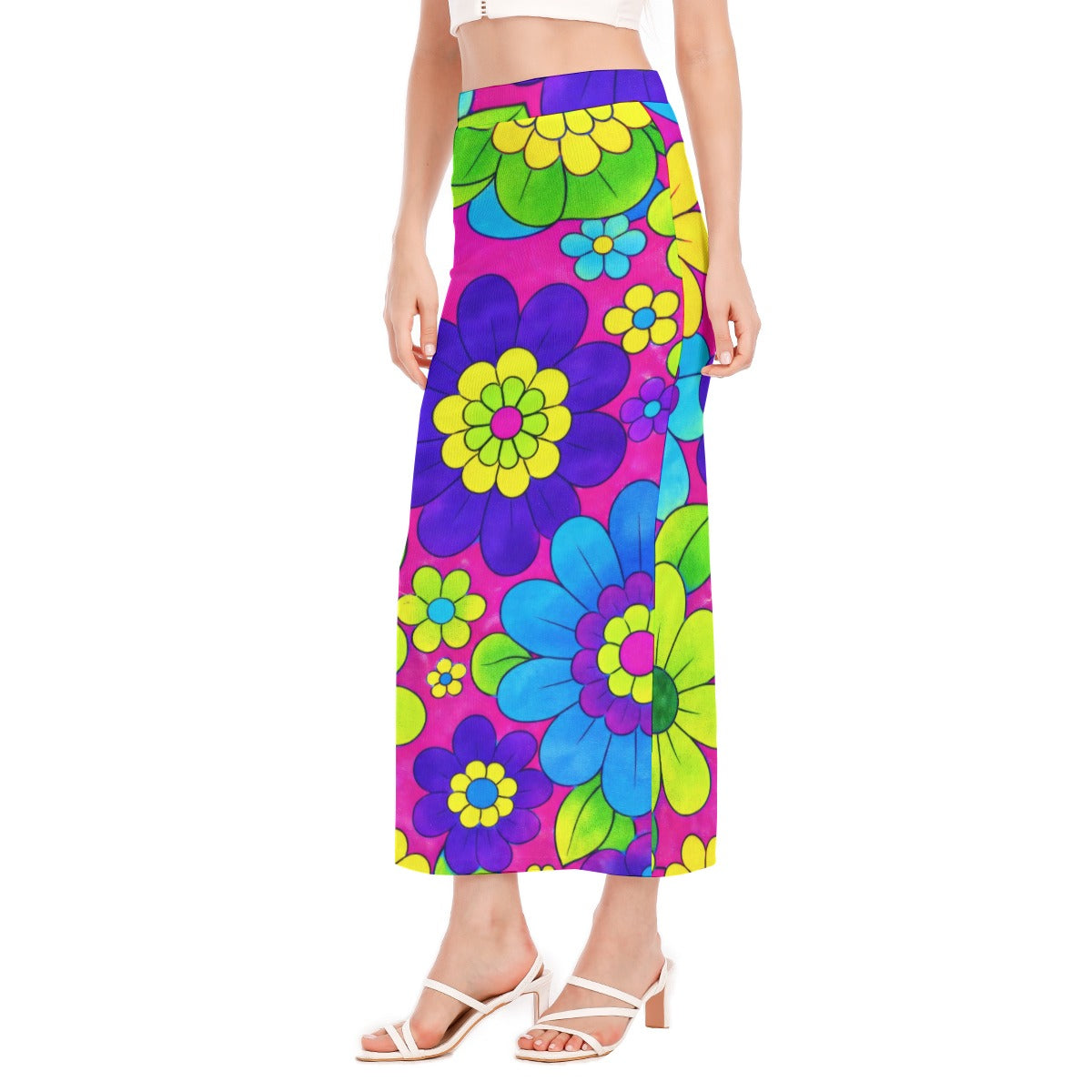 Neon Flower Power Women's Side Slit Skirt | All-Over Print