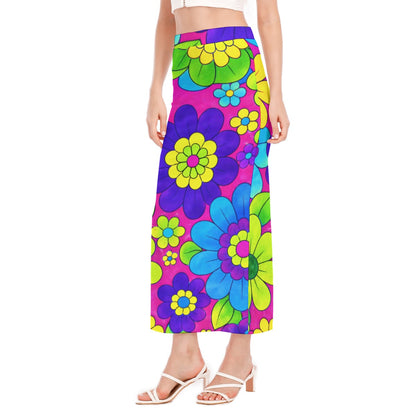 Neon Flower Power Women's Side Slit Skirt | All-Over Print