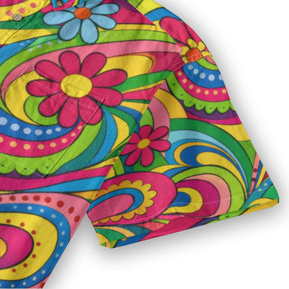 70s Psychedelic Paisley Men's Cotton Shirt | All-Over Print Beach Shirt