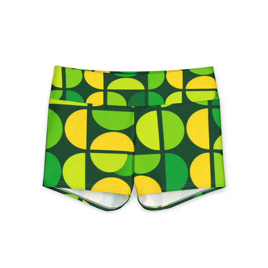 Geometric Green Leaf Yoga Shorts — Women's Activewear