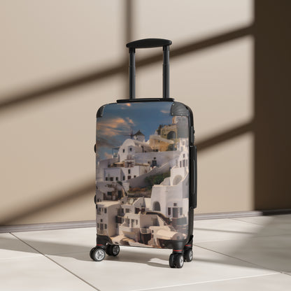 Santorini Sunset Suitcase, Oia Village Greece Travel Luggage, Iconic White Architecture